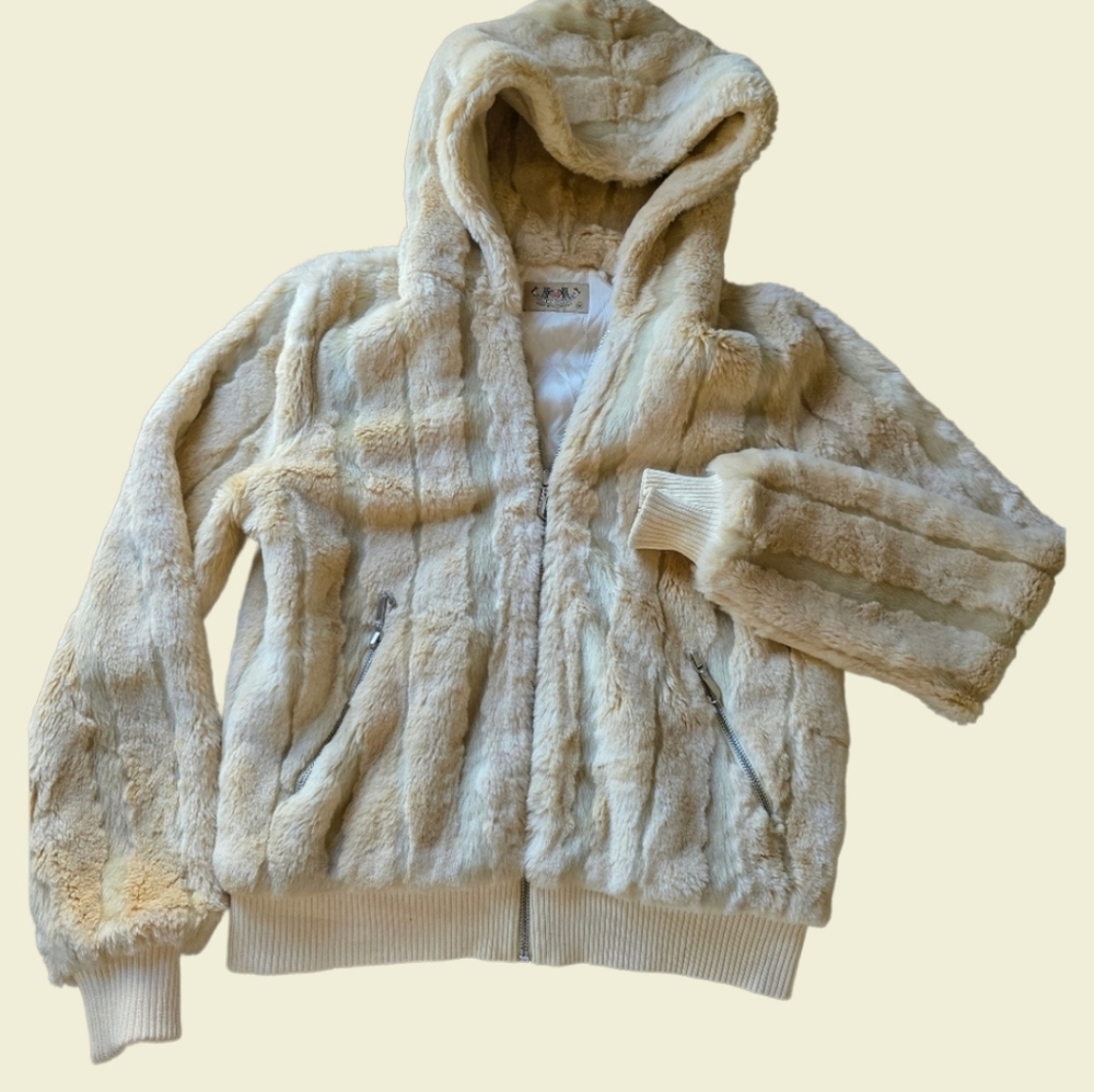 Vintage Juicy Couture Furry Hooded Bomber with 100% SILK Lining